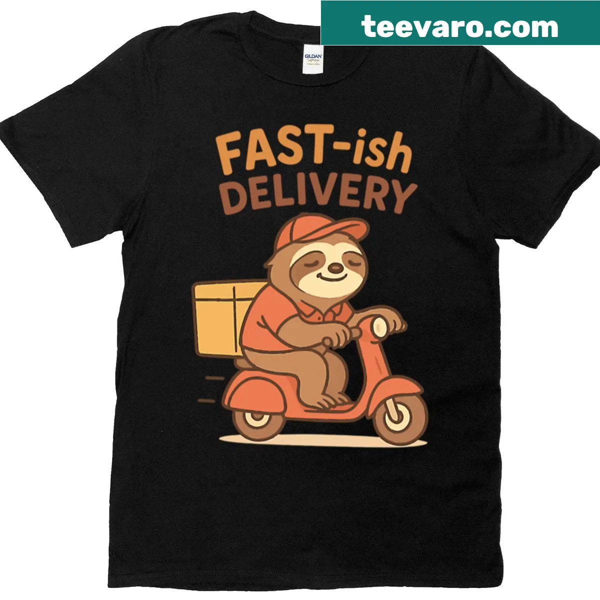Witty text design about delivery times on a t-shirt — on a men's t-shirt