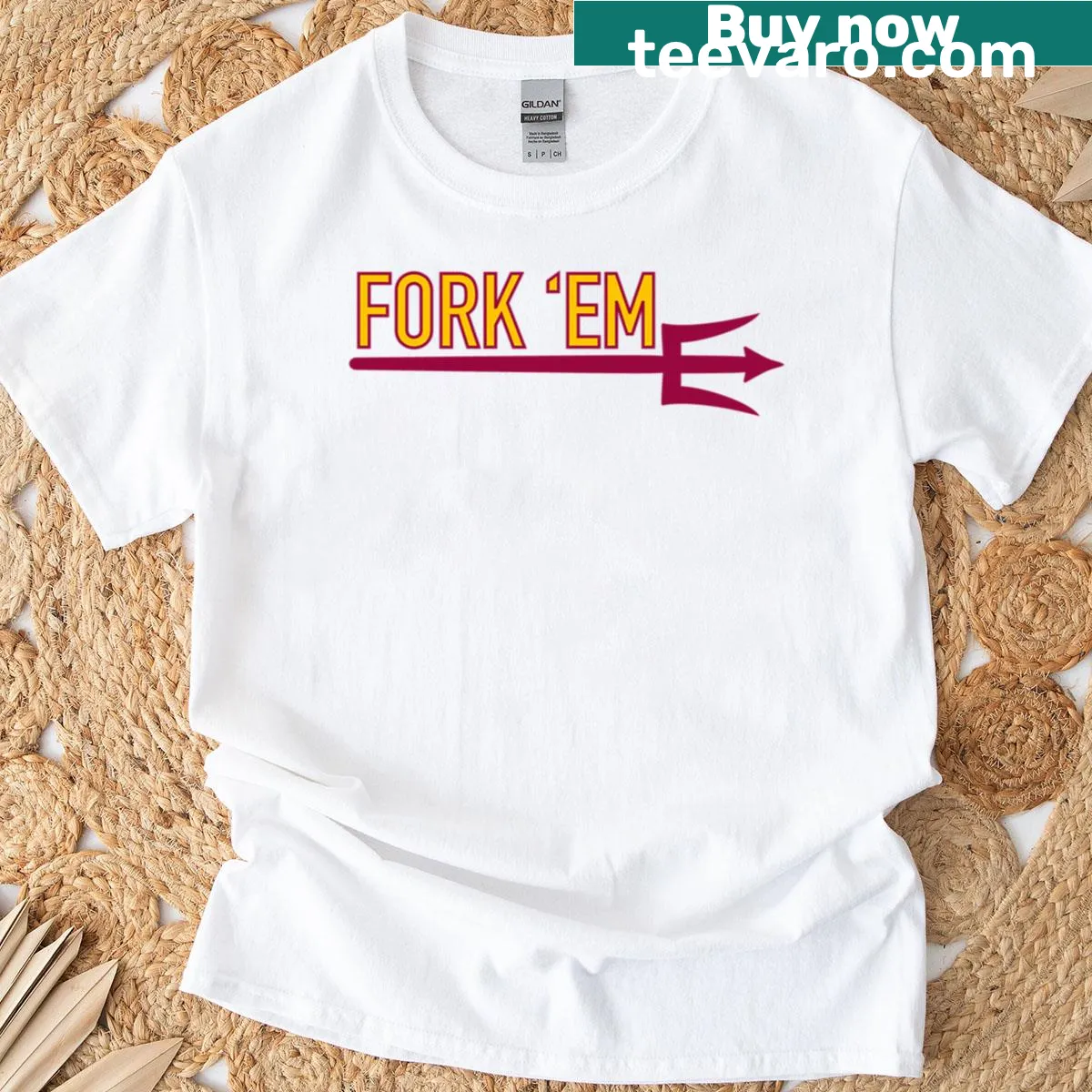 Simple typography t-shirt with 'Fork Em' text design — on a men's t-shirt