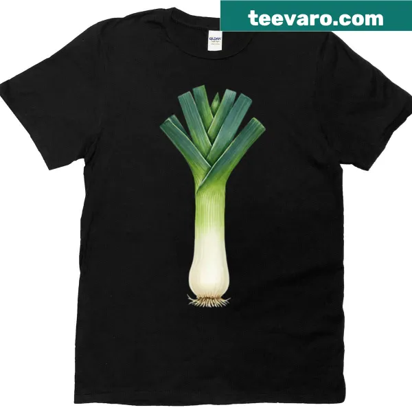 Illustrated fresh green leek on a T-shirt