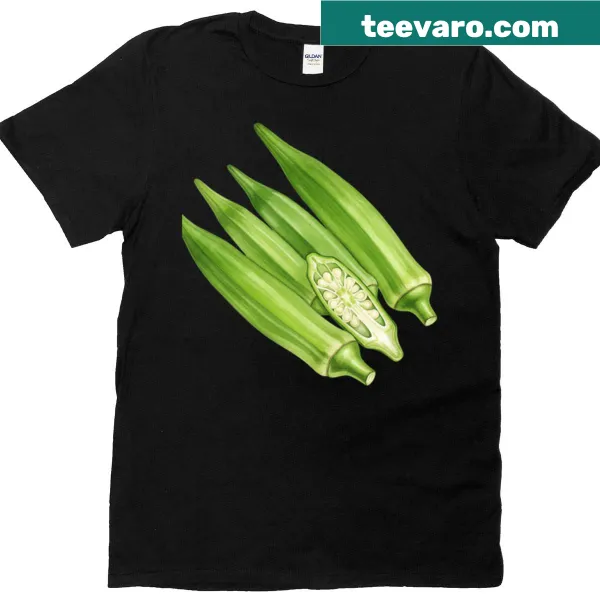 Illustrated fresh green okra on a T-shirt