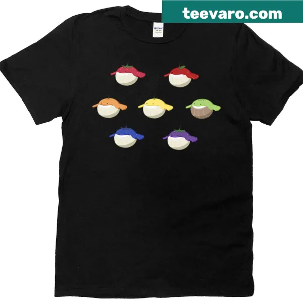 Cute cartoon graphic of fruit whales on a T-shirt