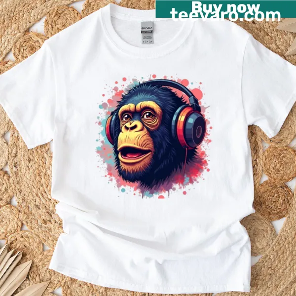 Artistic portrait of a funky chimpanzee on a t-shirt