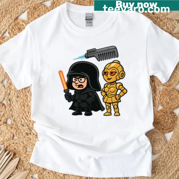 Whimsical t-shirt featuring a cosmic design and playful text