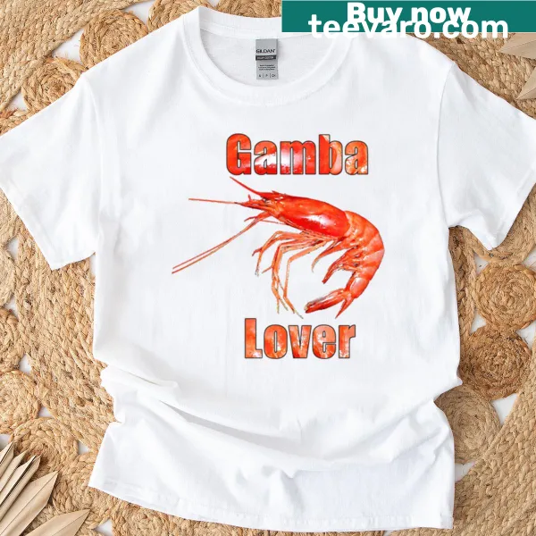 Playful typography celebrating gambas on a t-shirt
