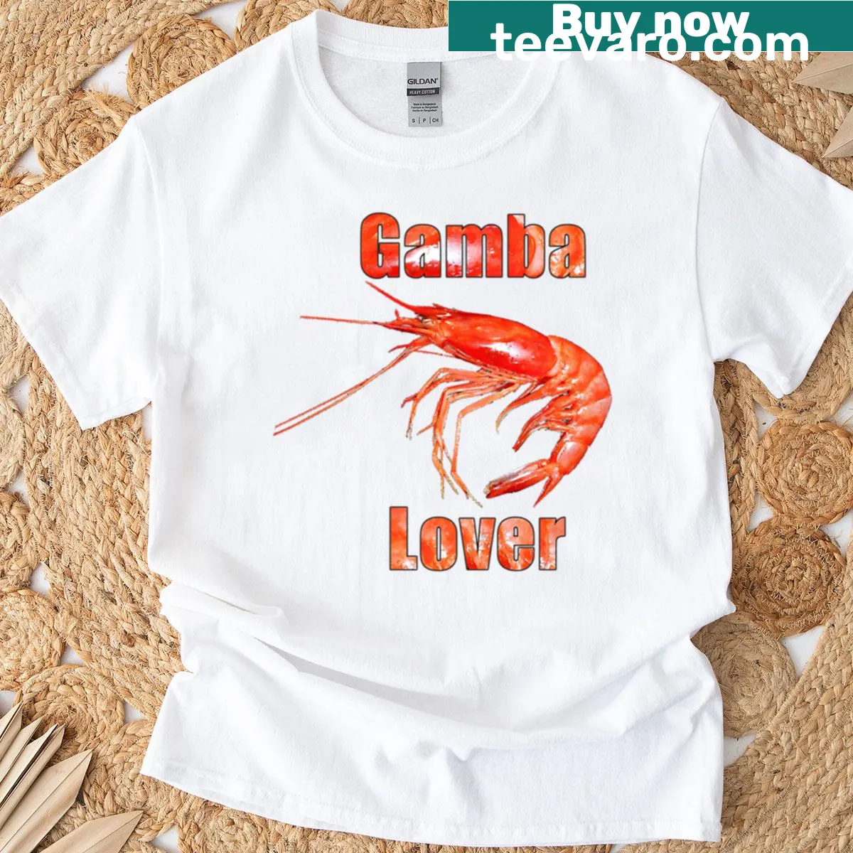 Playful typography celebrating gambas on a t-shirt — on a men's t-shirt