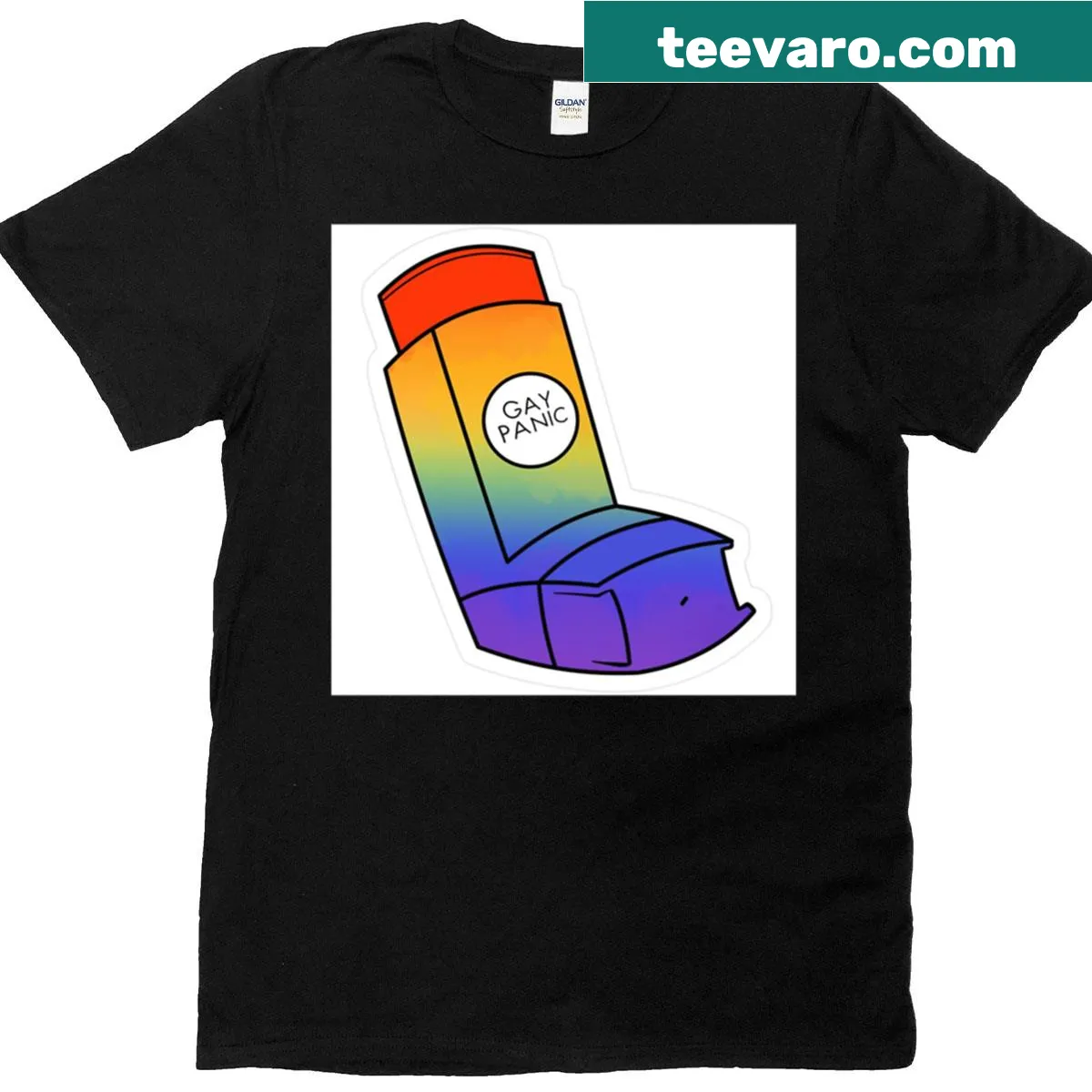 Edgy typography tee with 'Gay Panic' graphic — on a men's t-shirt