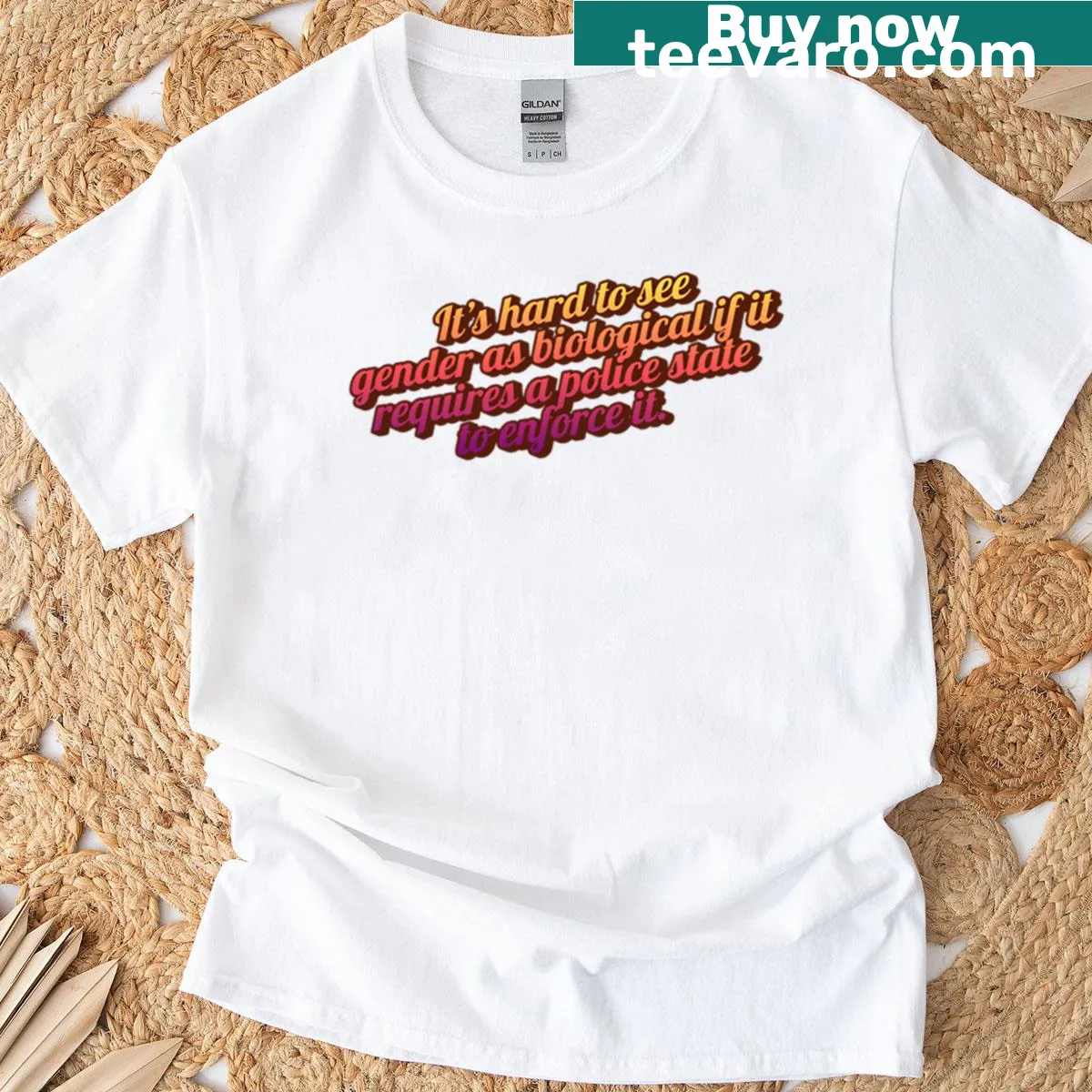 Statement t-shirt with 'Gender Police State' text in bold typography — on a men's t-shirt