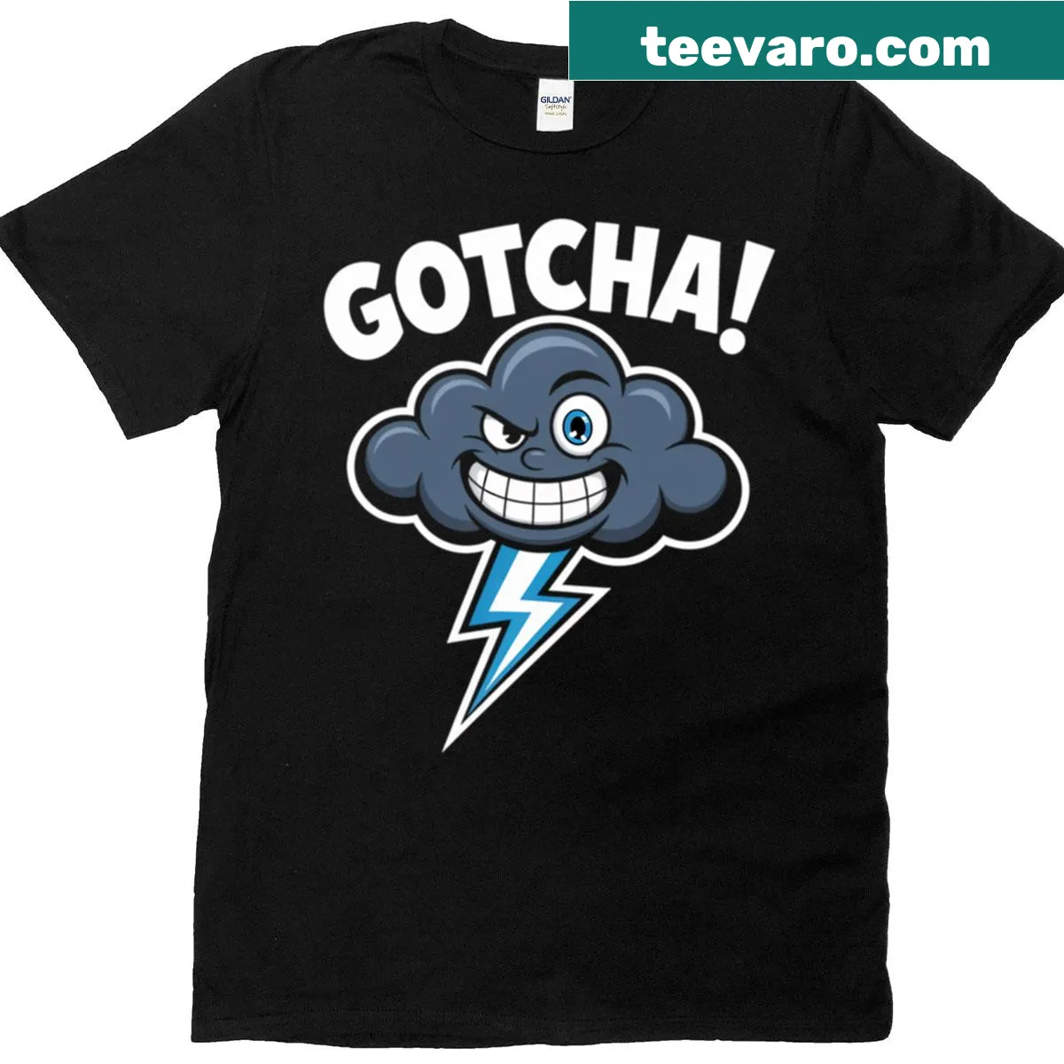 Oversized t-shirt with playful 'Gotcha' graphic — on a men's t-shirt