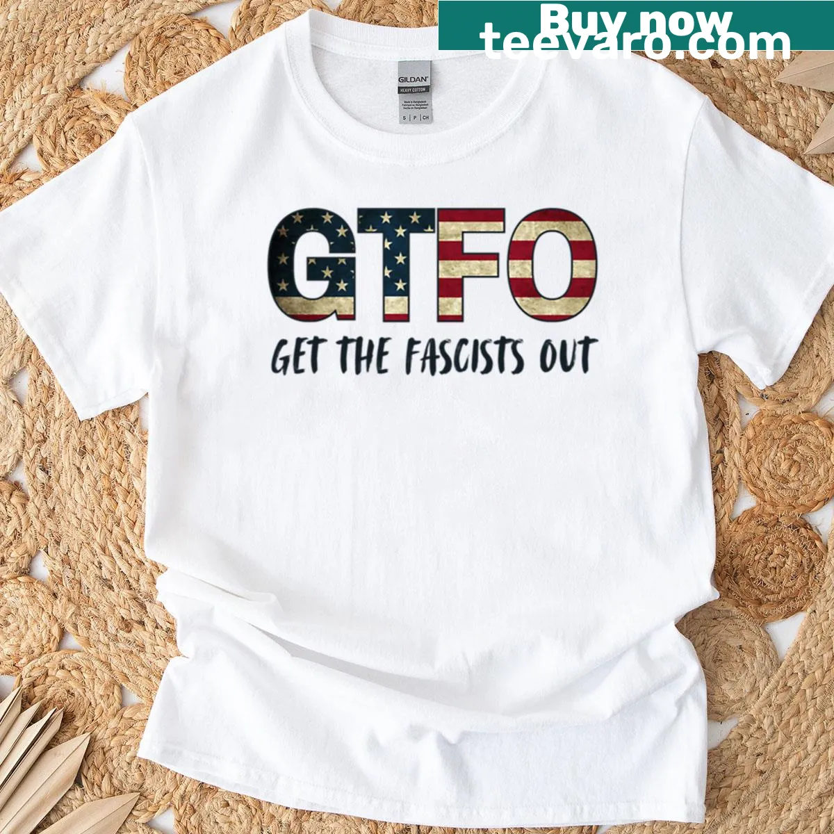 T-shirt with the phrase 'Gtfo - Get The Fascists Out' printed in bold letters — on a men's t-shirt