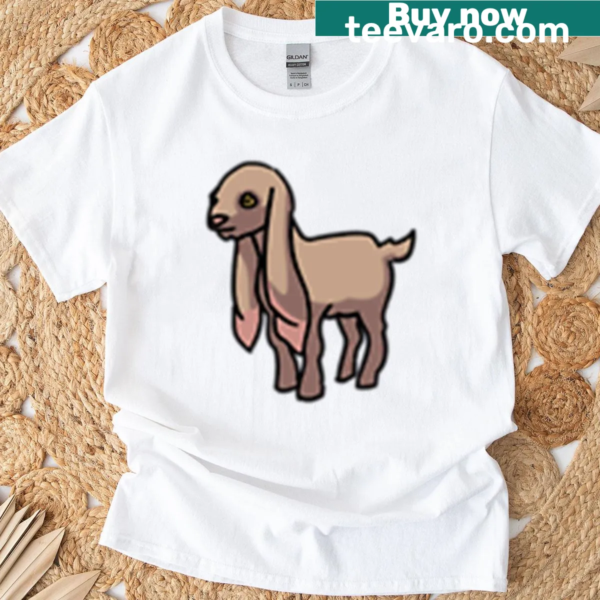 Cartoon goat graphic on a kid's t-shirt — on a men's t-shirt