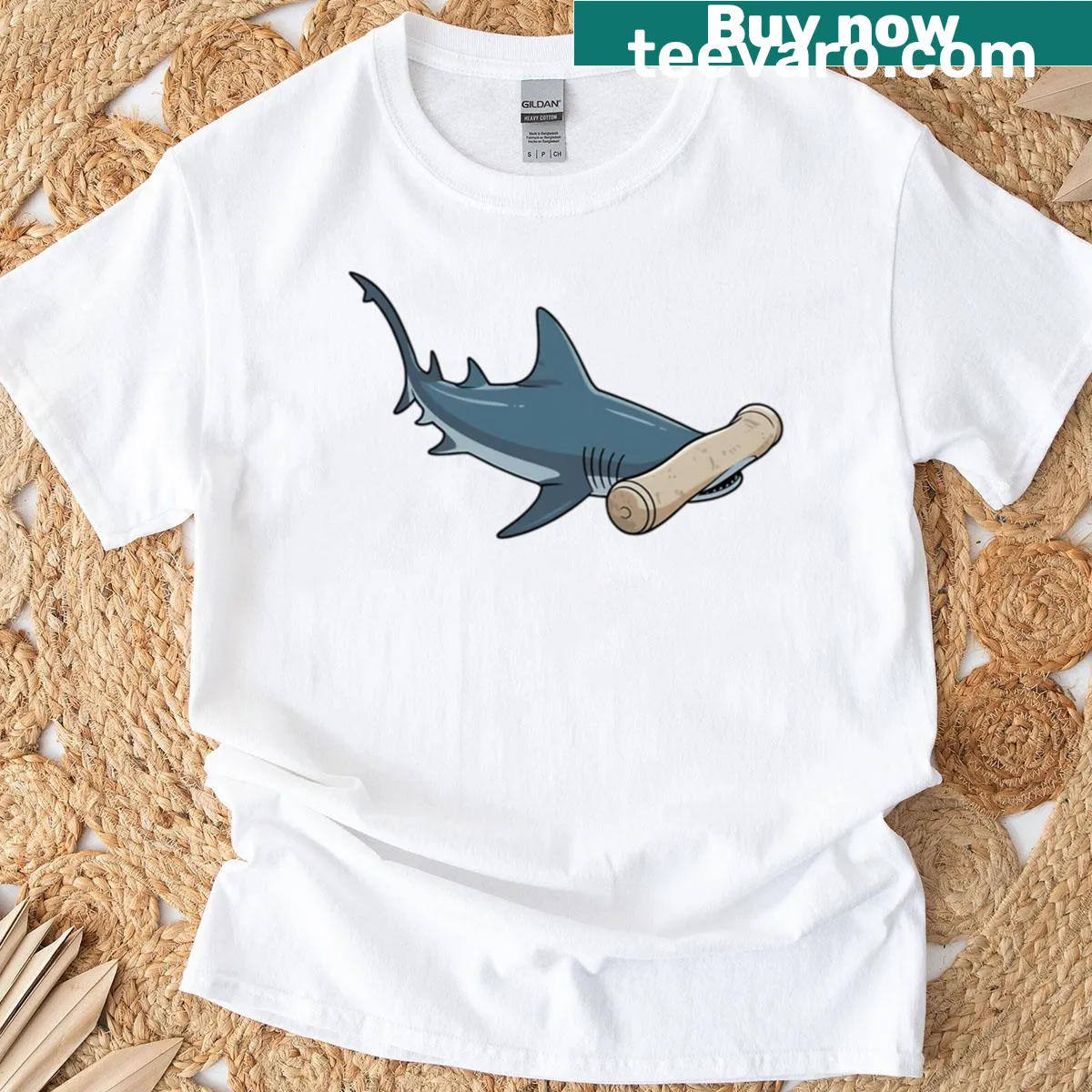 Graphic T-shirt featuring a hammerhead shark design — on a men's t-shirt