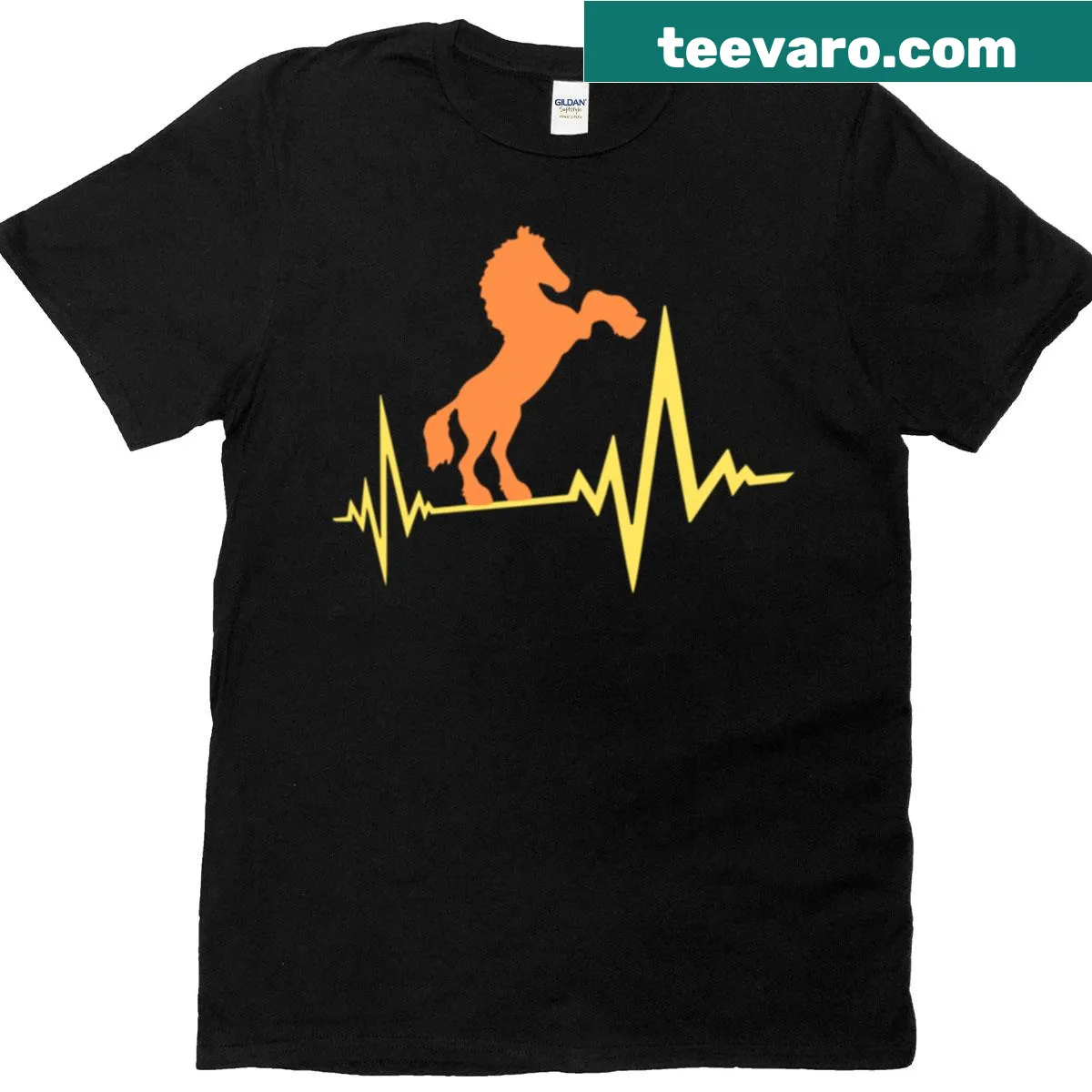 T-shirt with horse silhouette and heartbeat line design — on a men's t-shirt