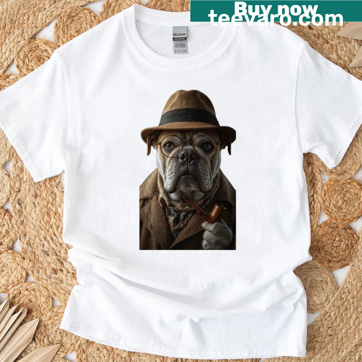 Cool dog hound tee with cigar and playful graphic — on a men's t-shirt