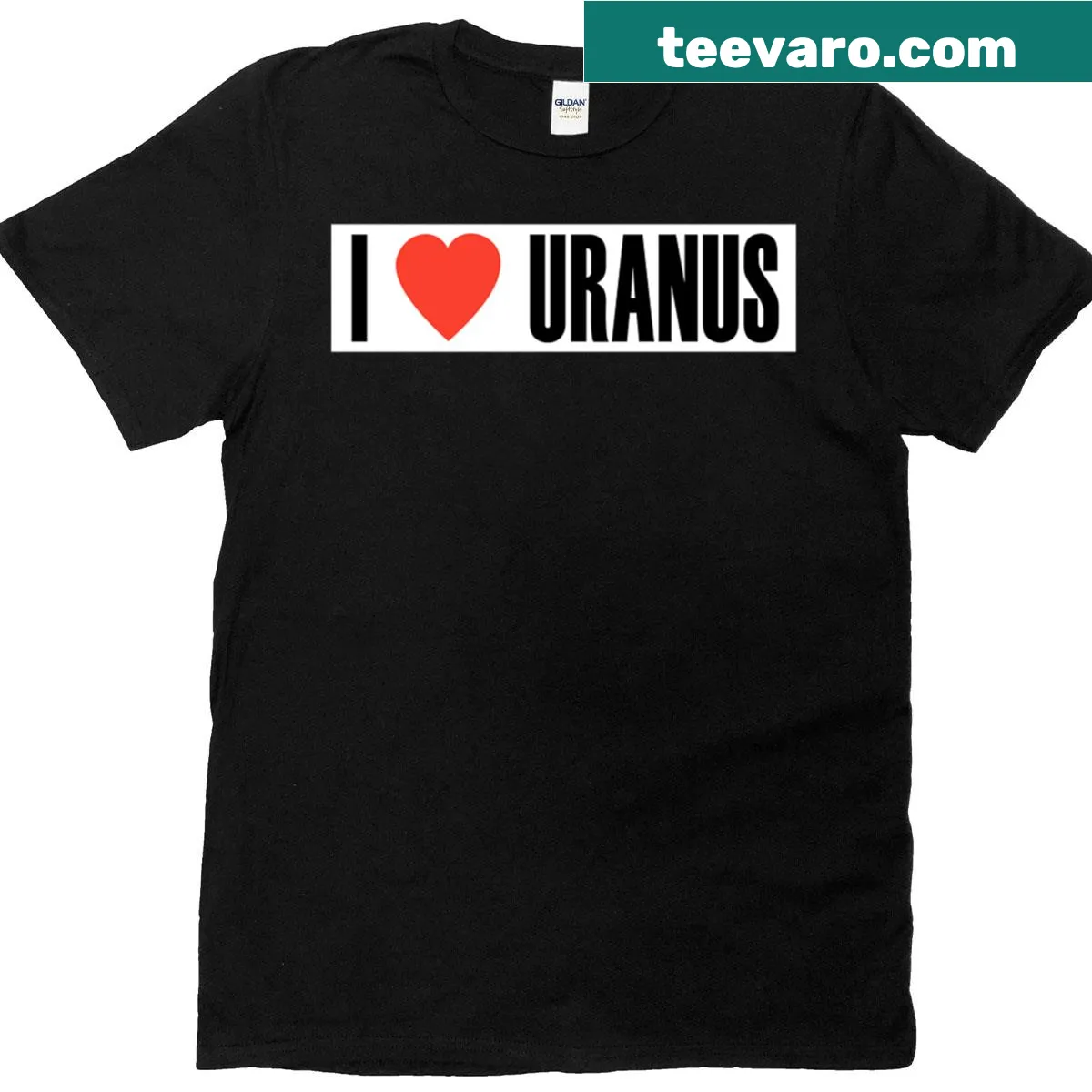 Humorous t-shirt featuring 'I Heart Uranus' text — on a men's t-shirt