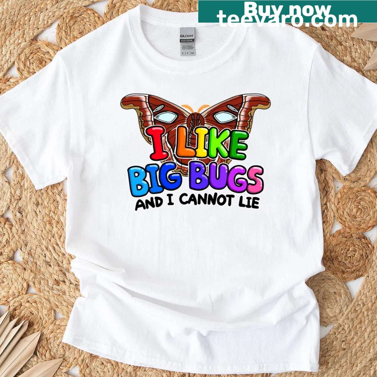 Humorous T-shirt celebrating the Atlas Moth with fun typography — on a men's t-shirt