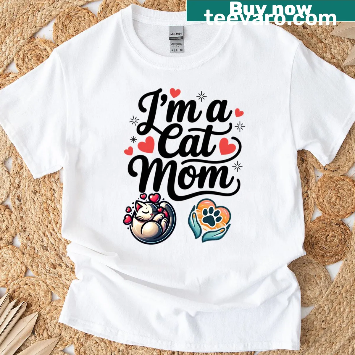 Elegant minimalist cat mom t-shirt featuring simple text design — on a men's t-shirt