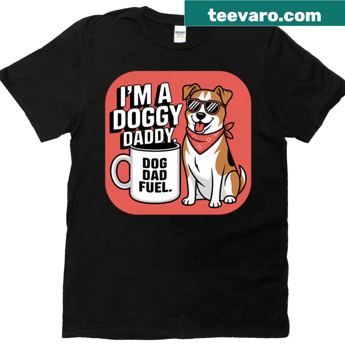 Funny dog dad T-shirt featuring a dog in a bandana with a playful text — on a men's t-shirt