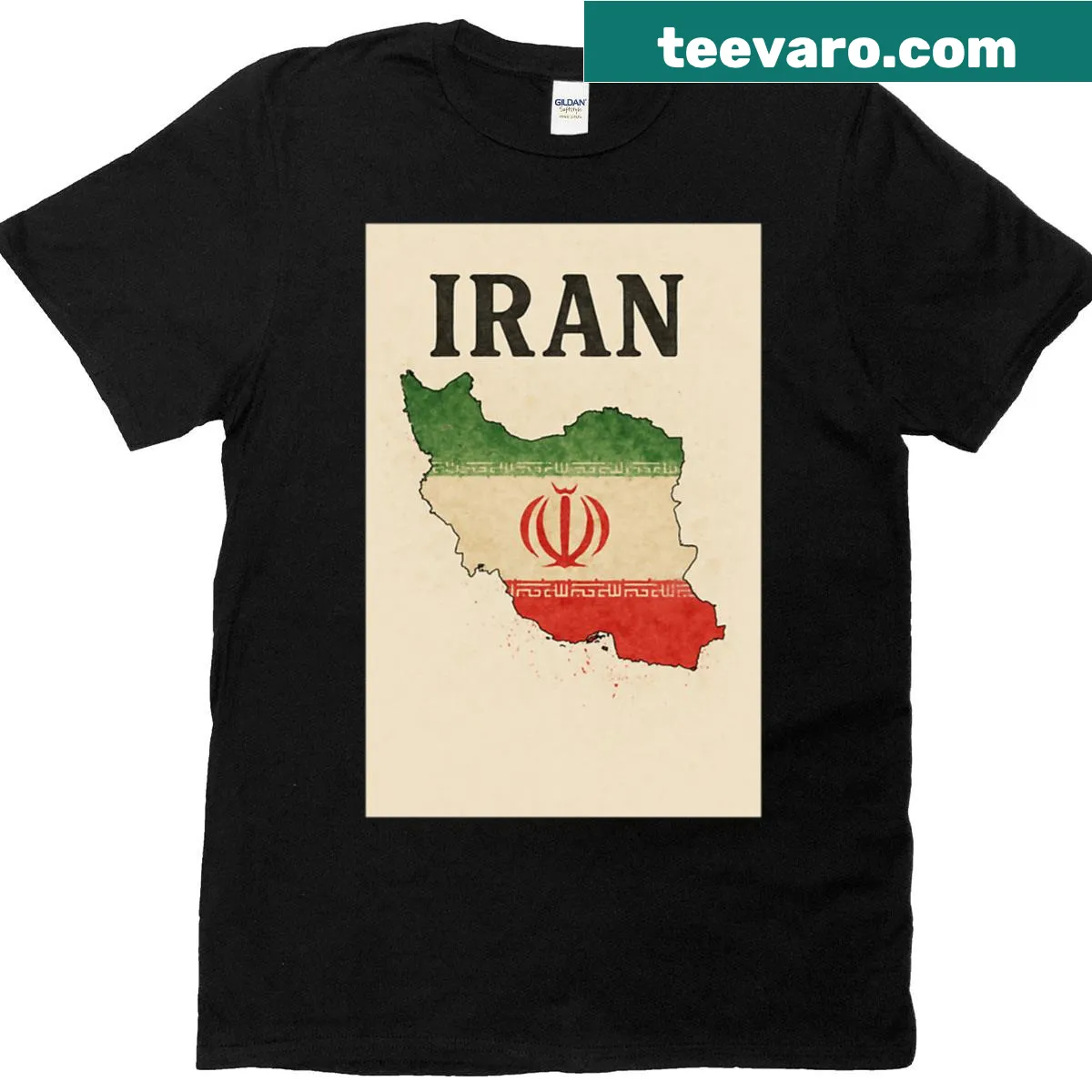Map of Iran with national flag and emblem on a T-shirt — on a men's t-shirt