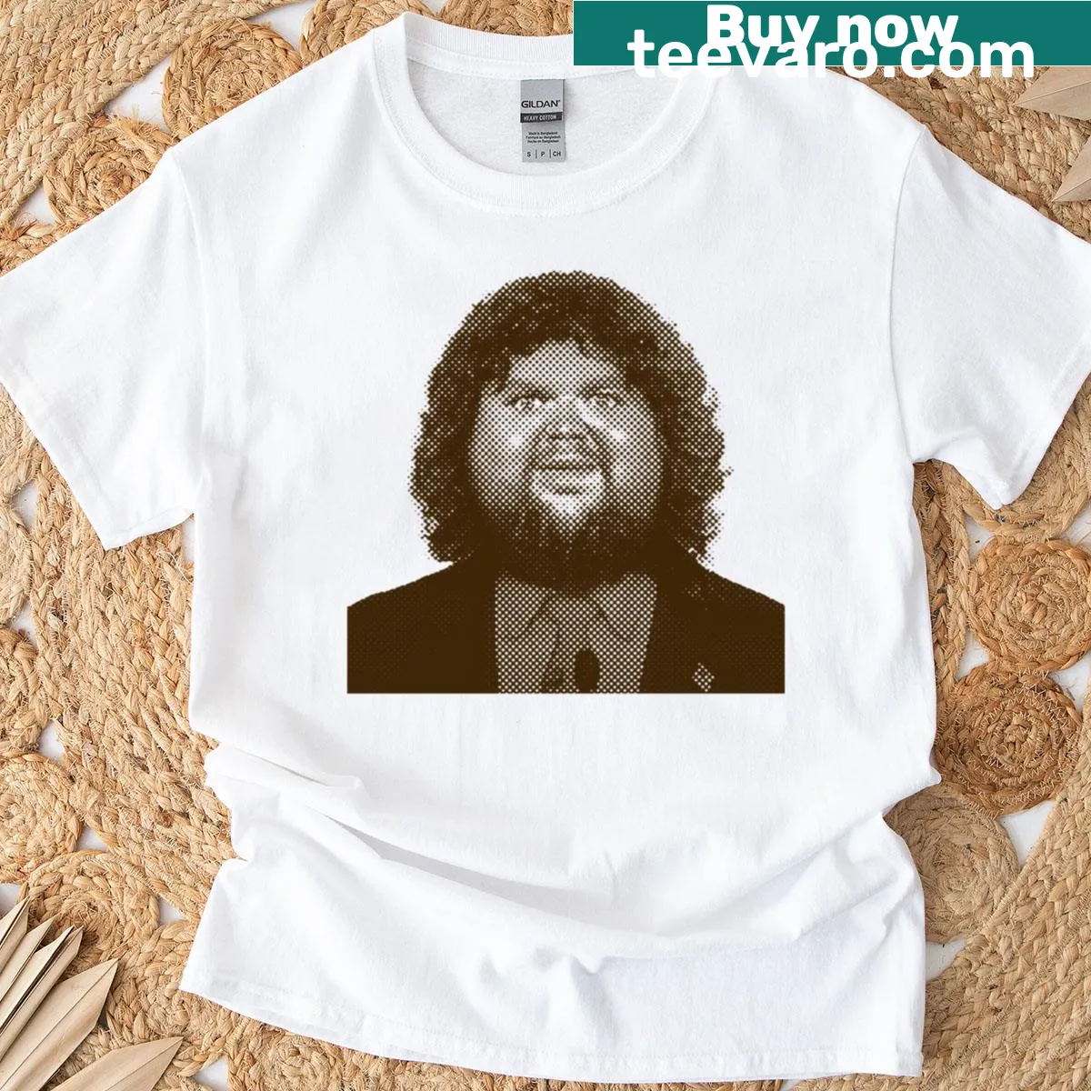 Halftone graphic T-shirt inspired by JD Vance. — on a men's t-shirt