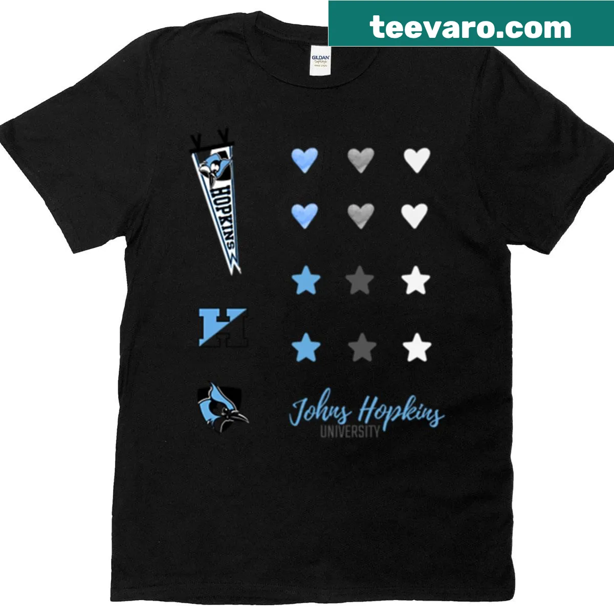 Oversized t-shirt featuring the Johns Hopkins University logo — on a men's t-shirt