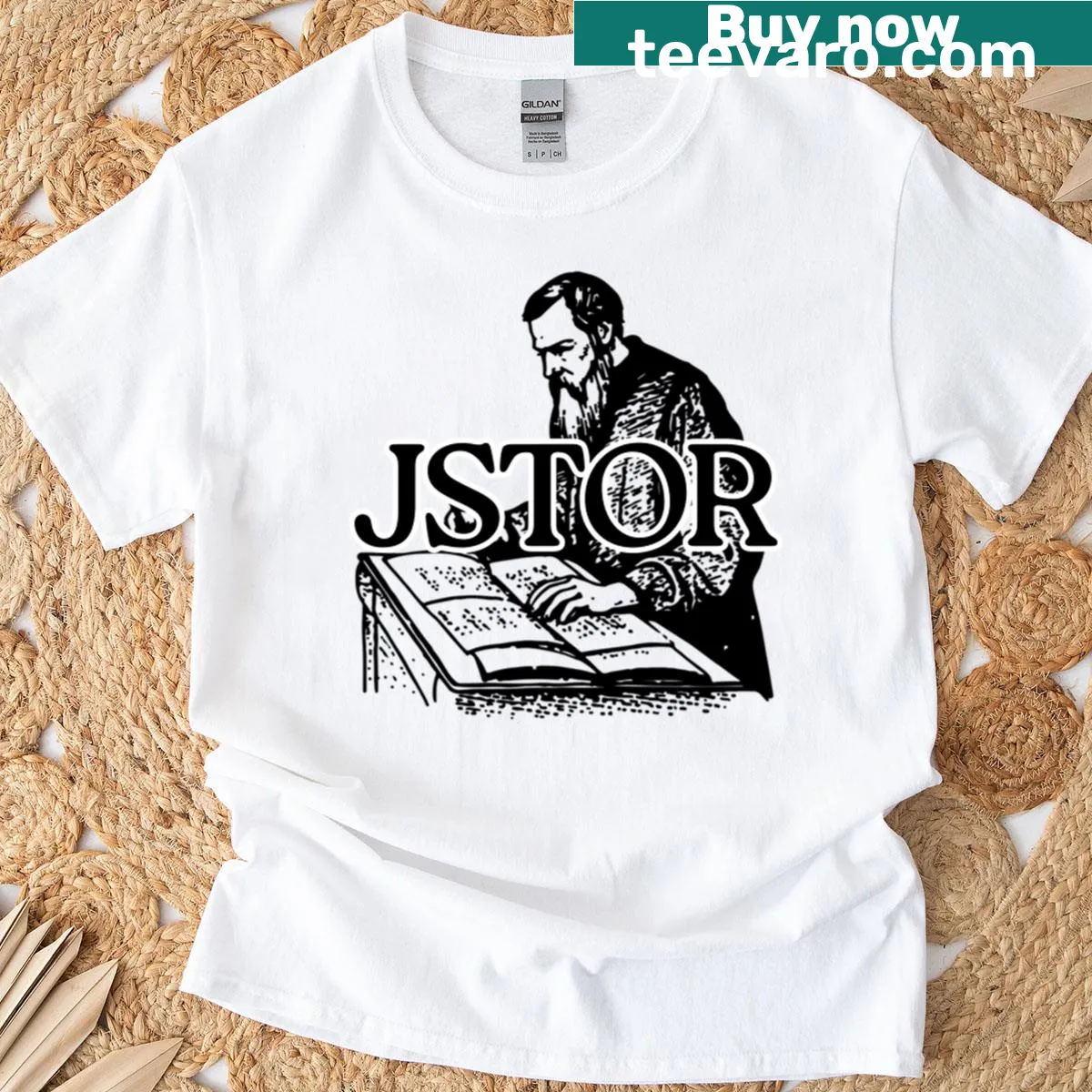 Minimalist Jstor logo outline on T-shirt — on a men's t-shirt