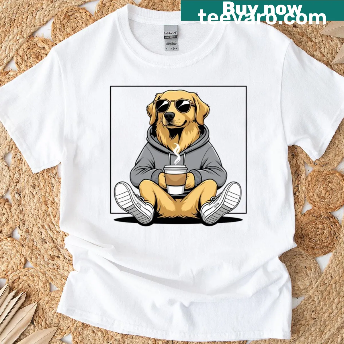 Dog-themed t-shirt with 'Just Vibin' text — on a men's t-shirt