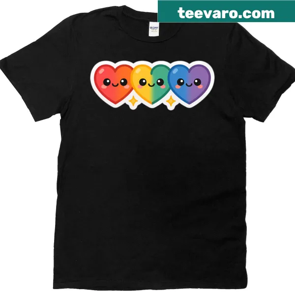 Kawaii rainbow hearts design on a T-shirt for LGBTQ pride