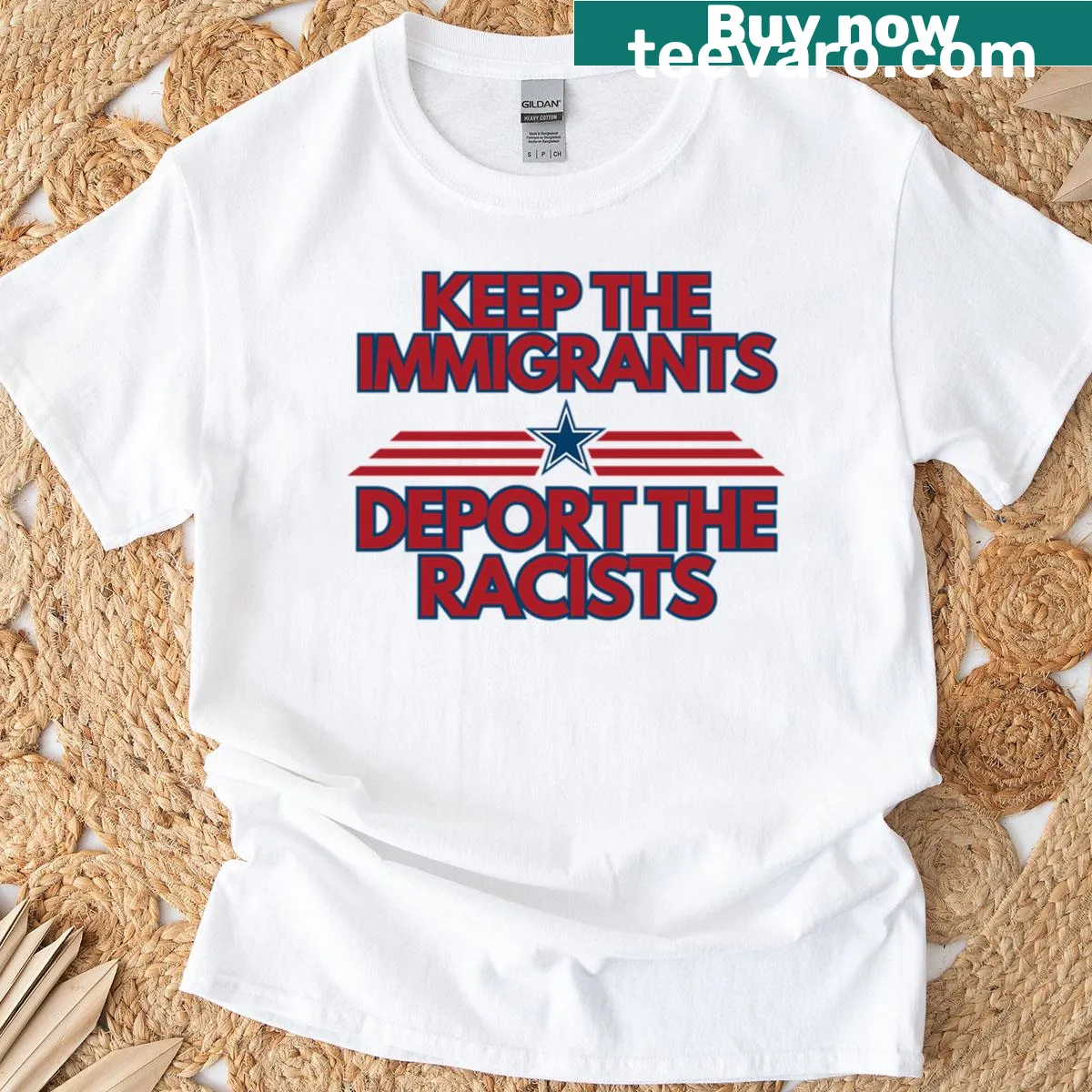 T-shirt with the slogan 'Keept The Immigrants Deport The Racists' — on a men's t-shirt