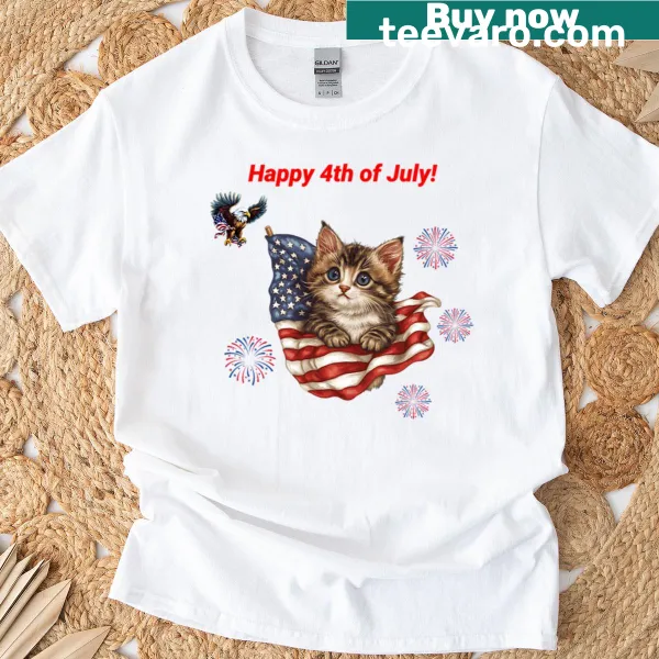Patriotic kitten t-shirt with American flag