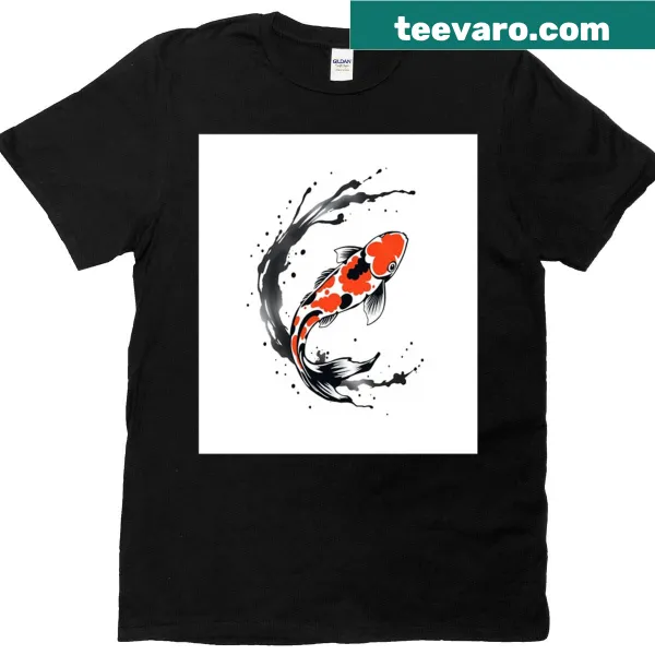 Graphic of koi fish in splash ink style on a T-shirt