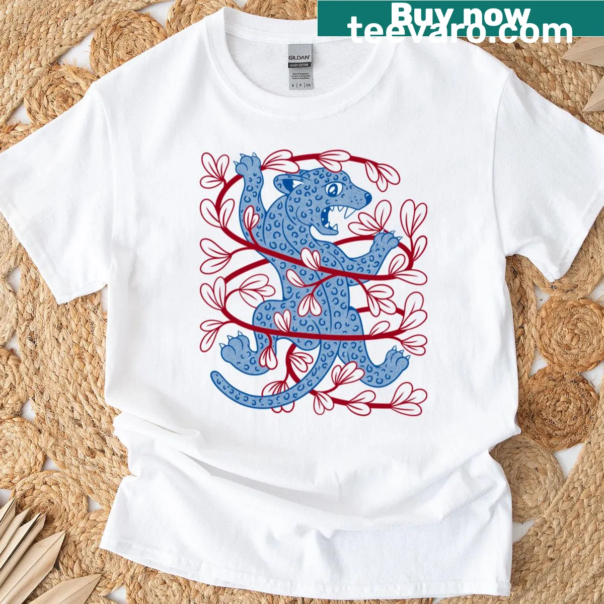 Cartoon-style panther t-shirt featuring playful design — on a men's t-shirt