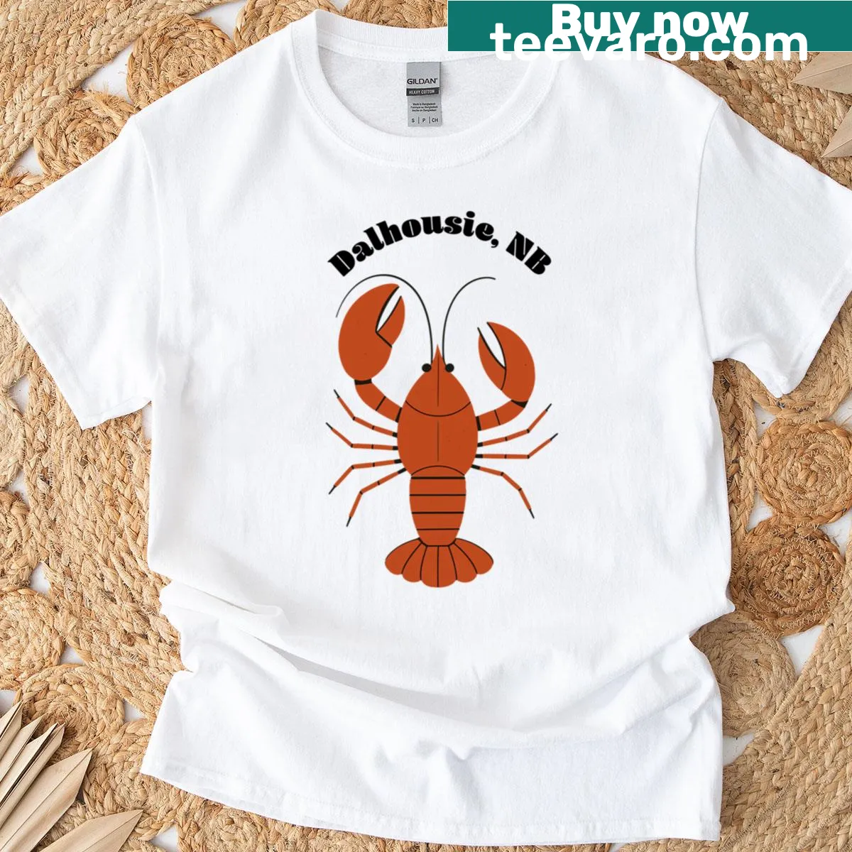 Illustrative t-shirt celebrating lobster and seafood culture — on a men's t-shirt