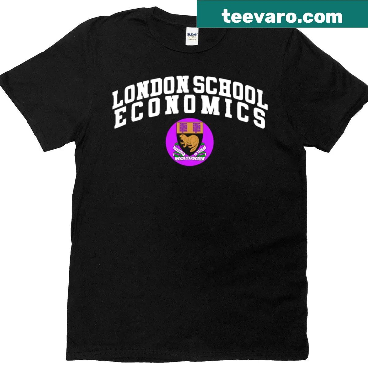 London School of Economics branded T-shirt — on a men's t-shirt