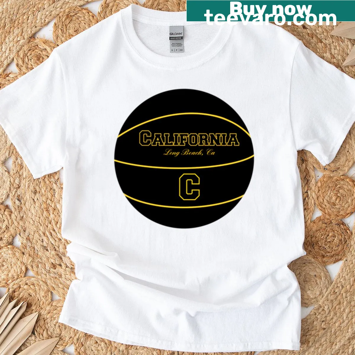 Basketball logo t-shirt for Long Beach California — on a men's t-shirt