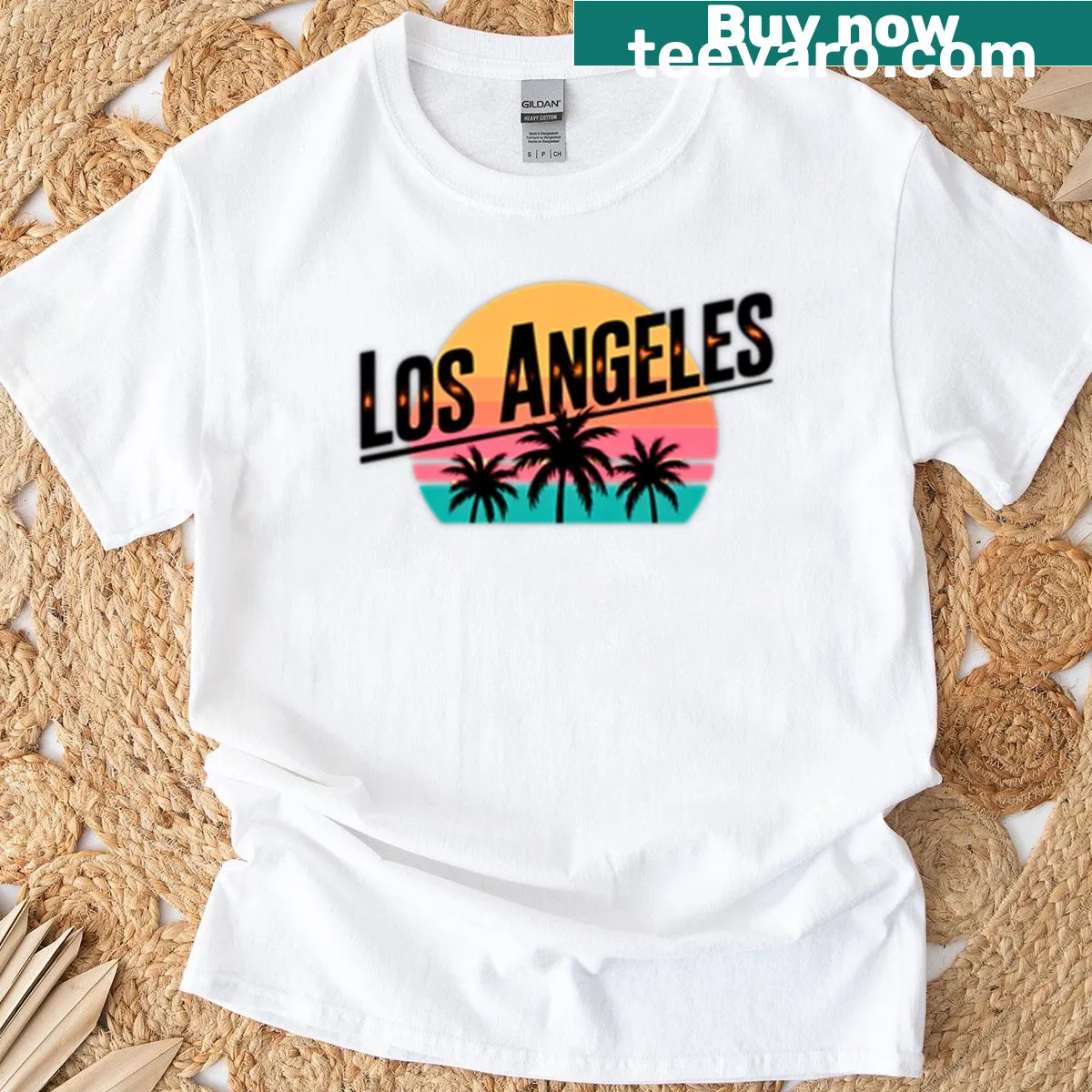 T-shirt showcasing iconic Los Angeles symbols — on a men's t-shirt