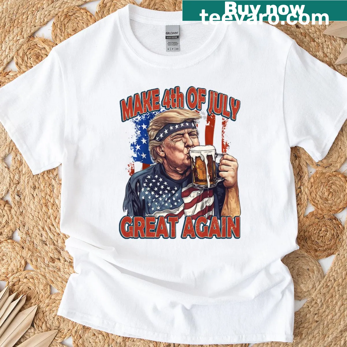 Funny 4th of July shirt with drinking men and slogan — on a men's t-shirt