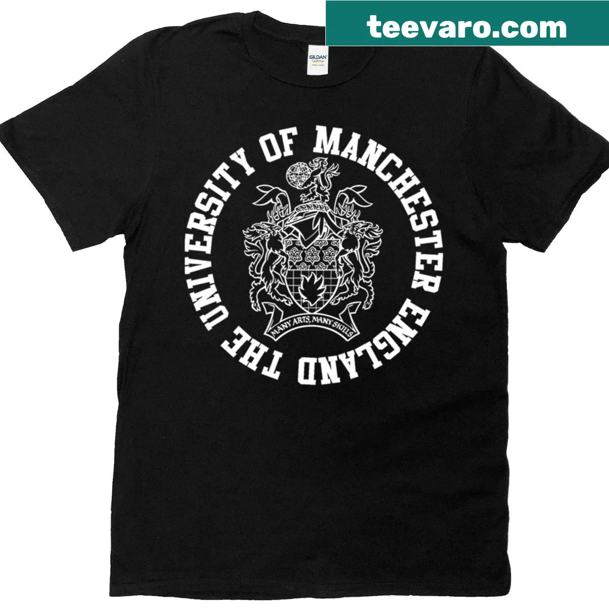 Vintage Manchester University t-shirt with classic university logo. — on a men's t-shirt