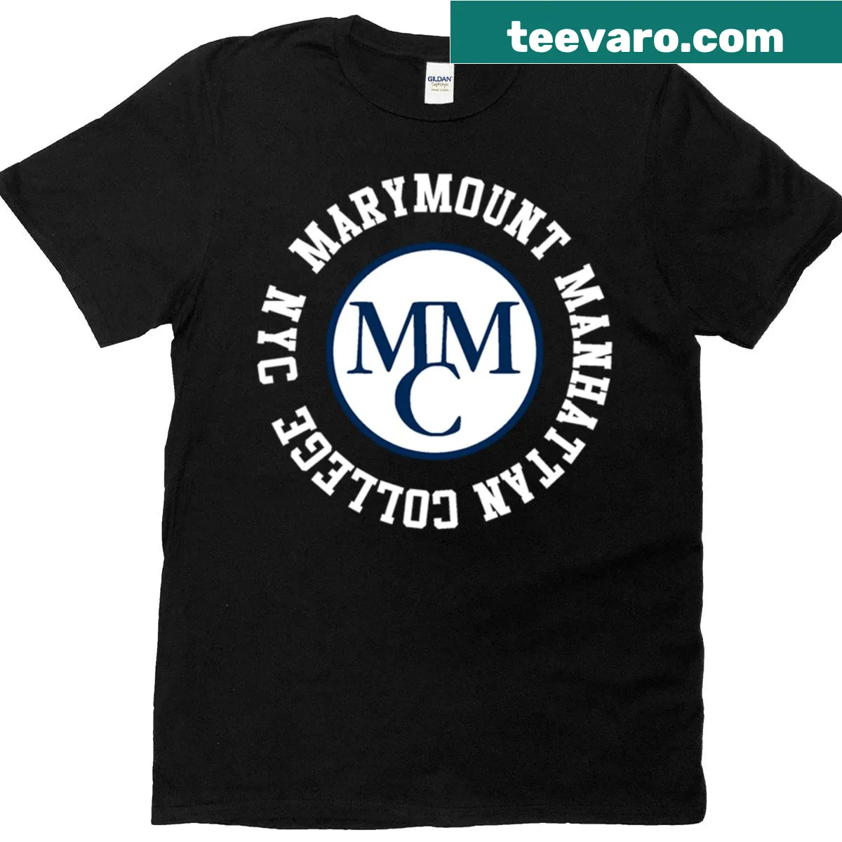 Marymount Manhattan College logo T-shirt for students — on a men's t-shirt
