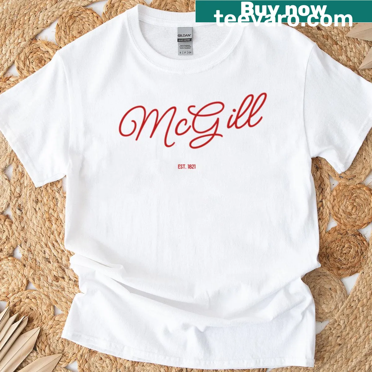 Cursive T-shirt featuring McGill Est 1821 in vintage style — on a men's t-shirt