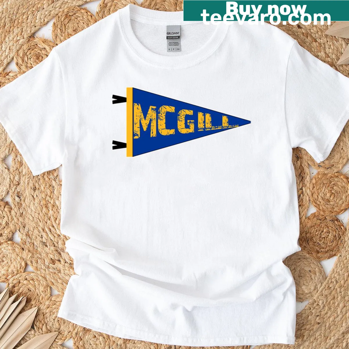 Oversized t-shirt featuring McGill University pennant design for school pride. — on a men's t-shirt