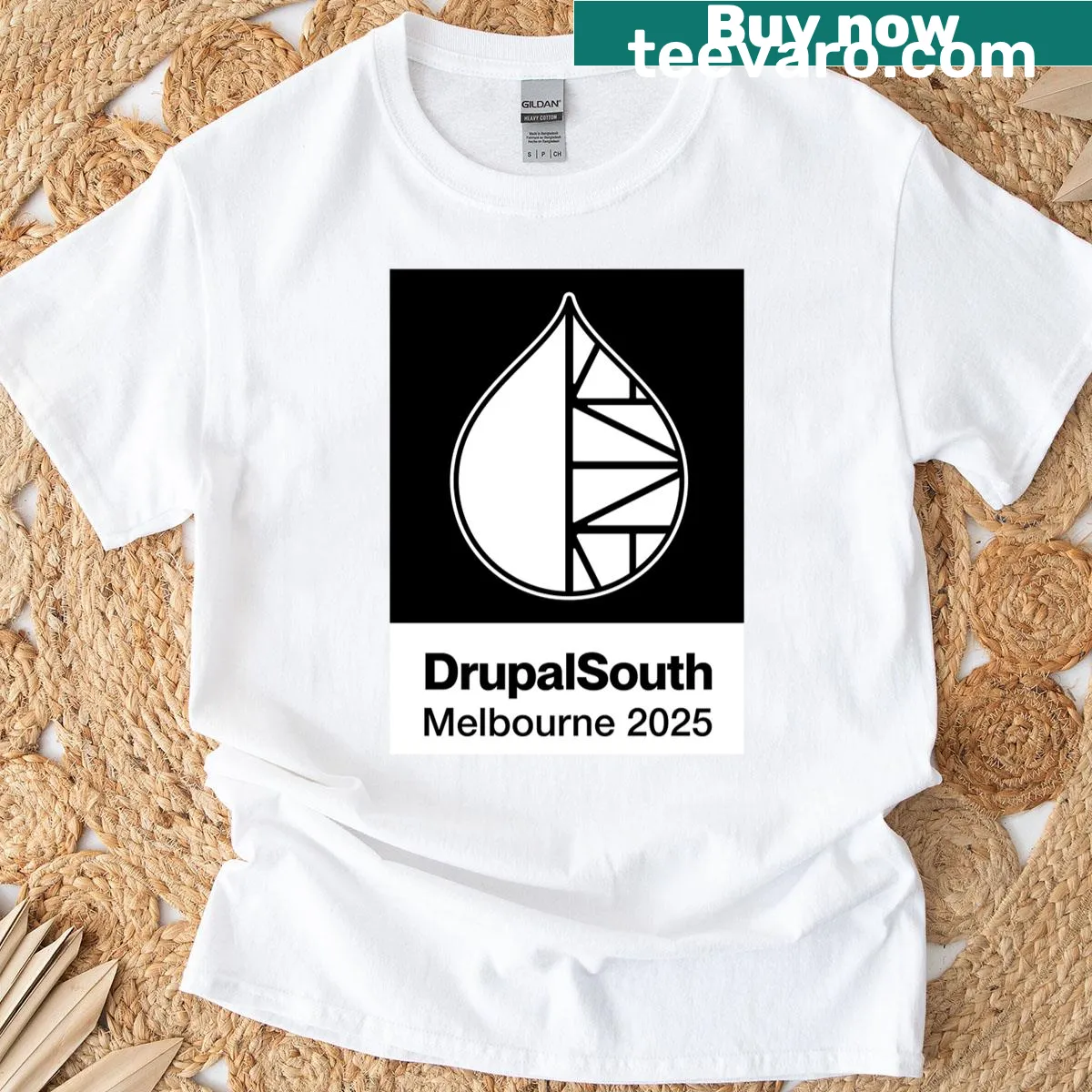 Typography t-shirt dedicated to the city of Melbourne with a future travel theme. — on a men's t-shirt