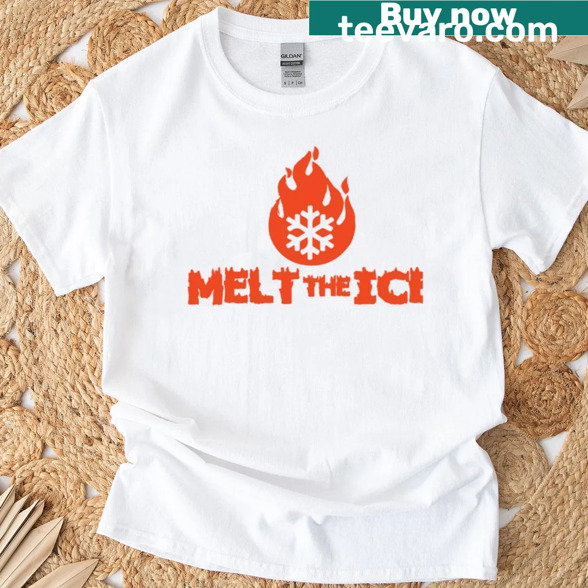 Illustrative t-shirt highlighting climate change message with 'Melt The Ice' theme. — on a men's t-shirt