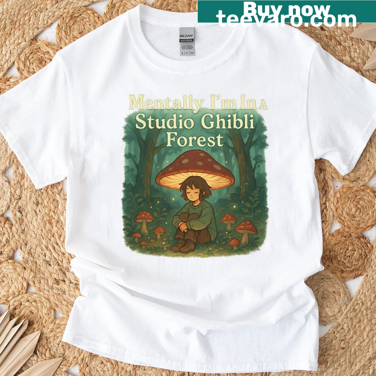 T-shirt with quote about being in a Studio Ghibli forest, celebrating anime — on a men's t-shirt