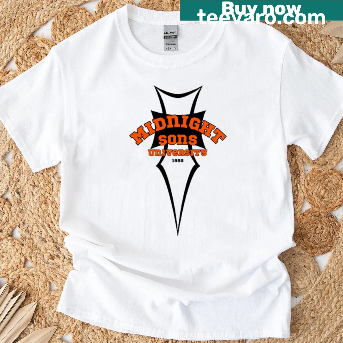 Dagger logo of Midnight Sons University on a t-shirt — on a men's t-shirt