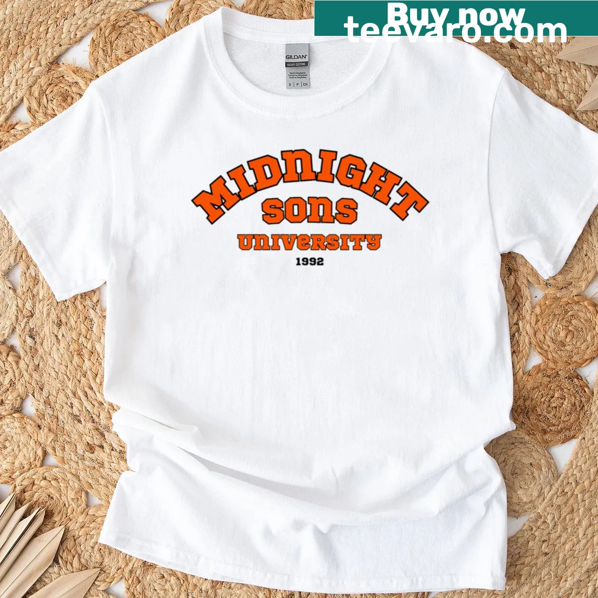 Oversized t-shirt featuring the Midnight Sons University logo — on a men's t-shirt