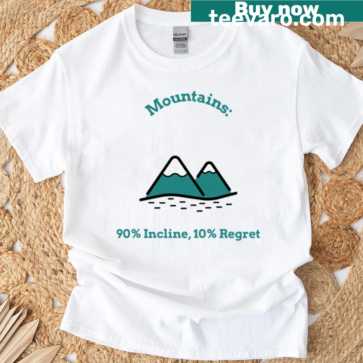 T-shirt with humorous text about hiking inclines and regrets — on a men's t-shirt