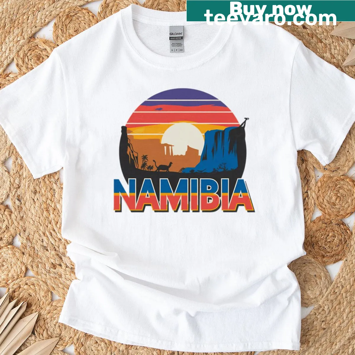 Illustrative T-shirt highlighting the beauty of Namibia — on a men's t-shirt