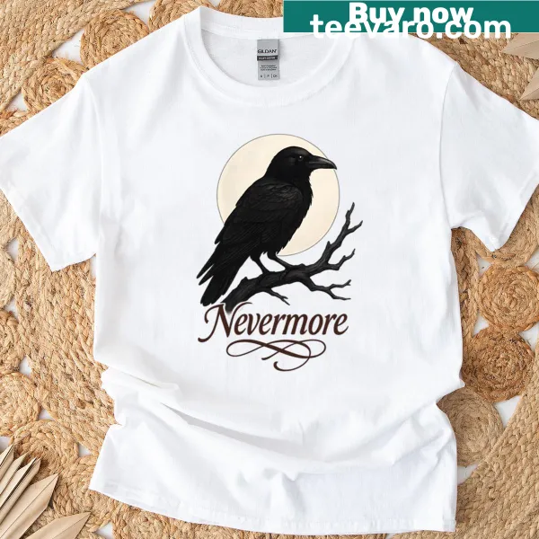 Gothic design featuring a raven and a moon on a T-shirt