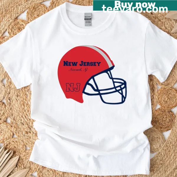 Newark New Jersey football helmet T-shirt featuring team graphic.