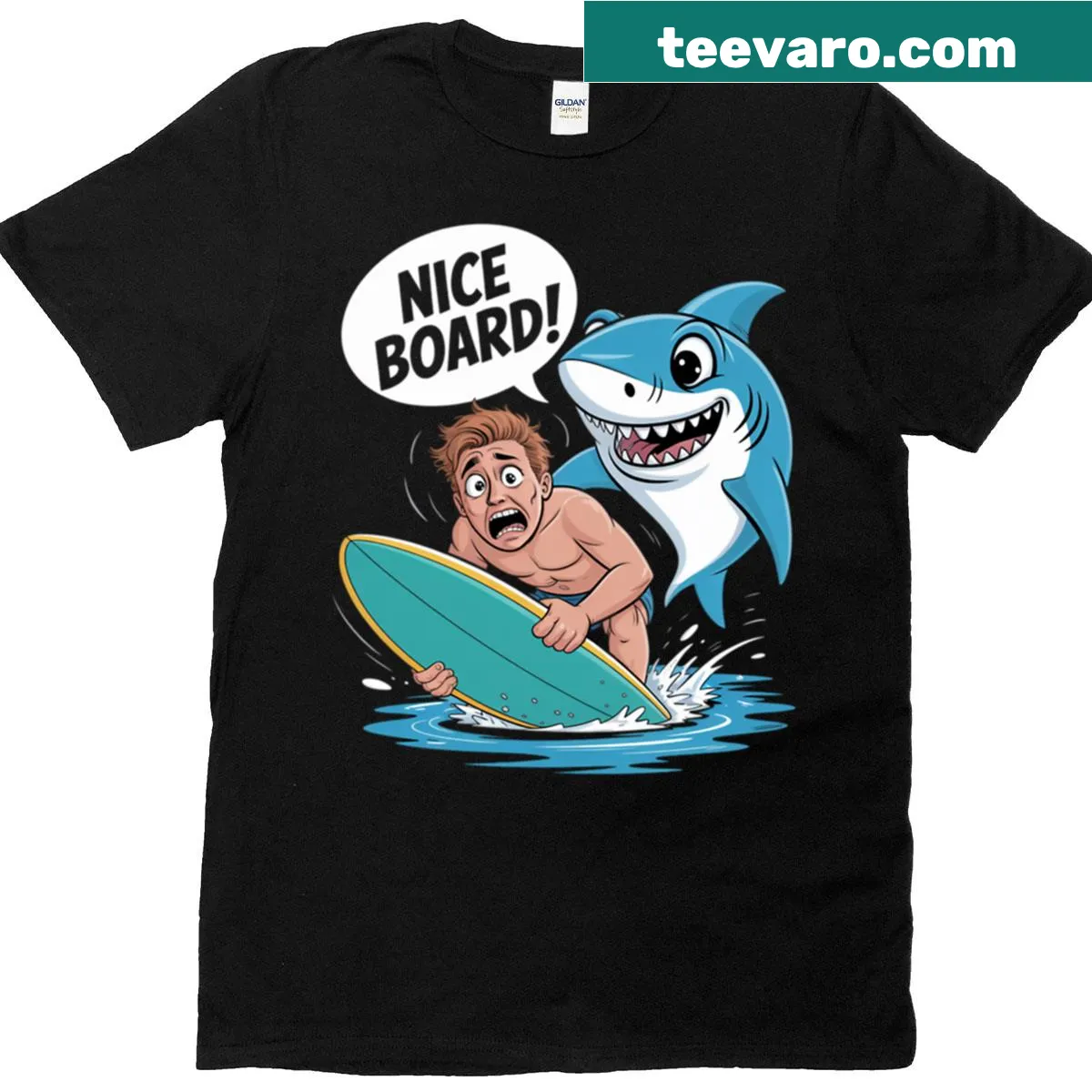 T-shirt with the phrase 'Nice Board' printed on it — on a men's t-shirt